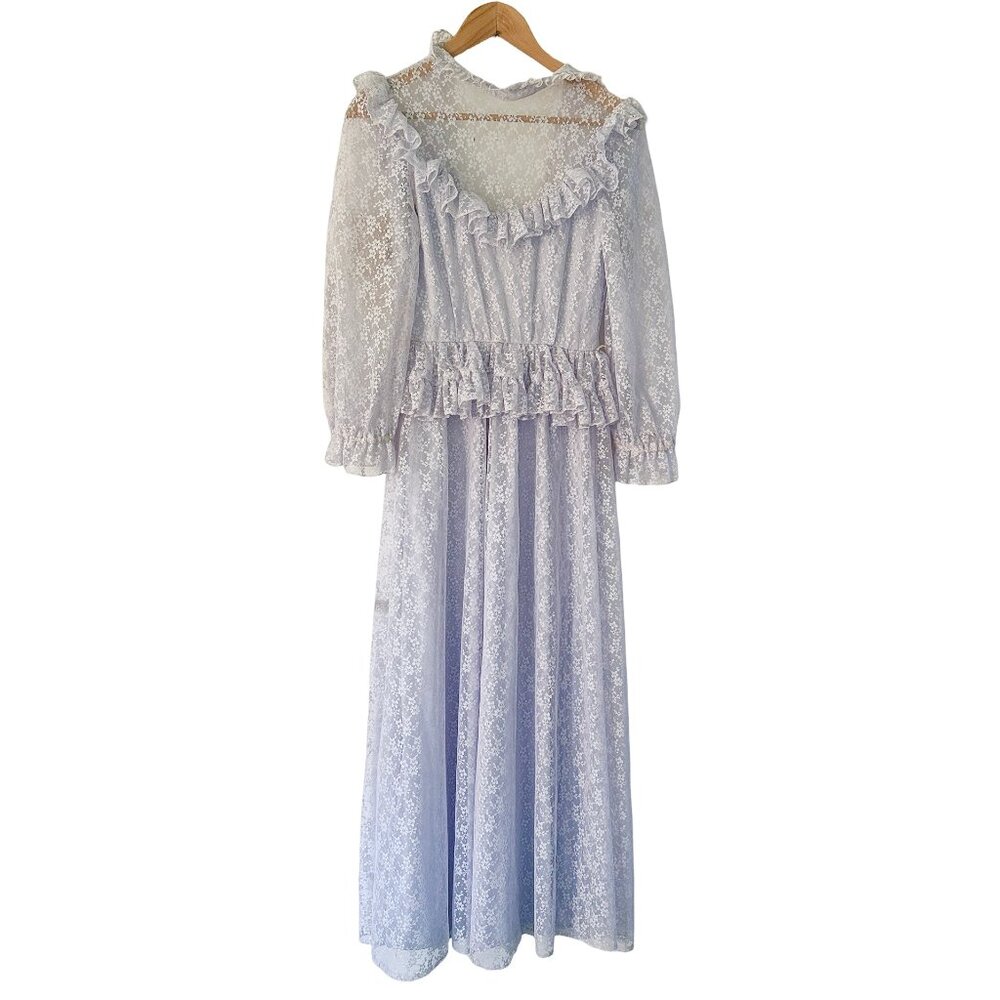 Lavender Lace Vintage Edwardian Dress Coquette Girl Victorian Puff Sleeve S